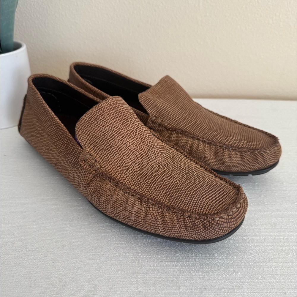 Bacco Bucci Tan Reptile Textured Leather Loafers
